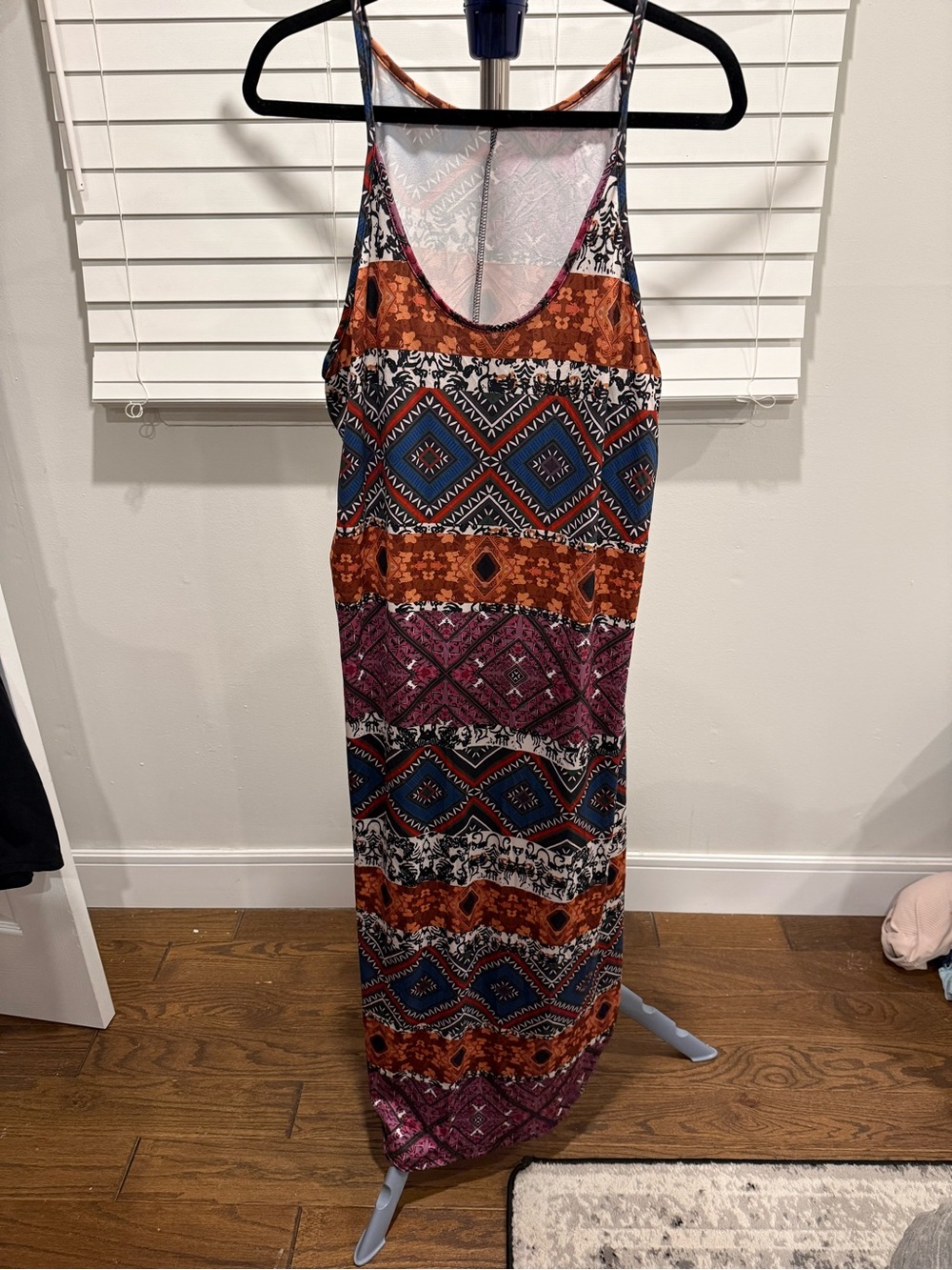 SHEIN Strappy Bohemian Maxi Dress in Orange, Blue & Pink